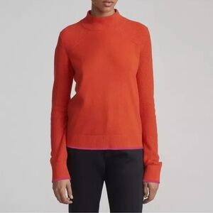 Rag & Bone Yorke Mock Neck Cashmere Sweater Orange Pink Trim Size M